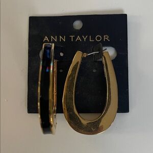 Ann Taylor Gold and Black Enamel Oval Hoop Earrings new